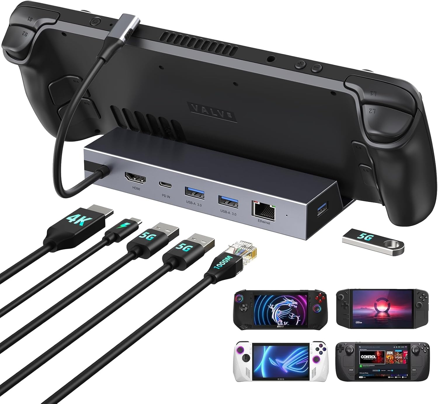 Steam Deck Dock 6-in-1 4K 60Hz Docking Station for Lenovo Legion Go Compatibility-image