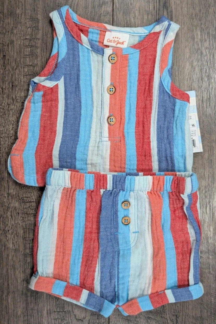 Baby Boy Girl Clothes New Newborn Cat & Jack Colorful Striped 2pc Outfit