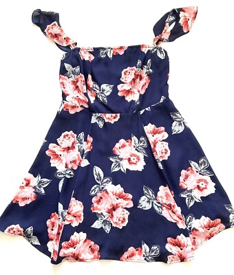 Stella Laguna Beach Women's Dress Size M Navy Blue Pink Floral Flutter Sleeve