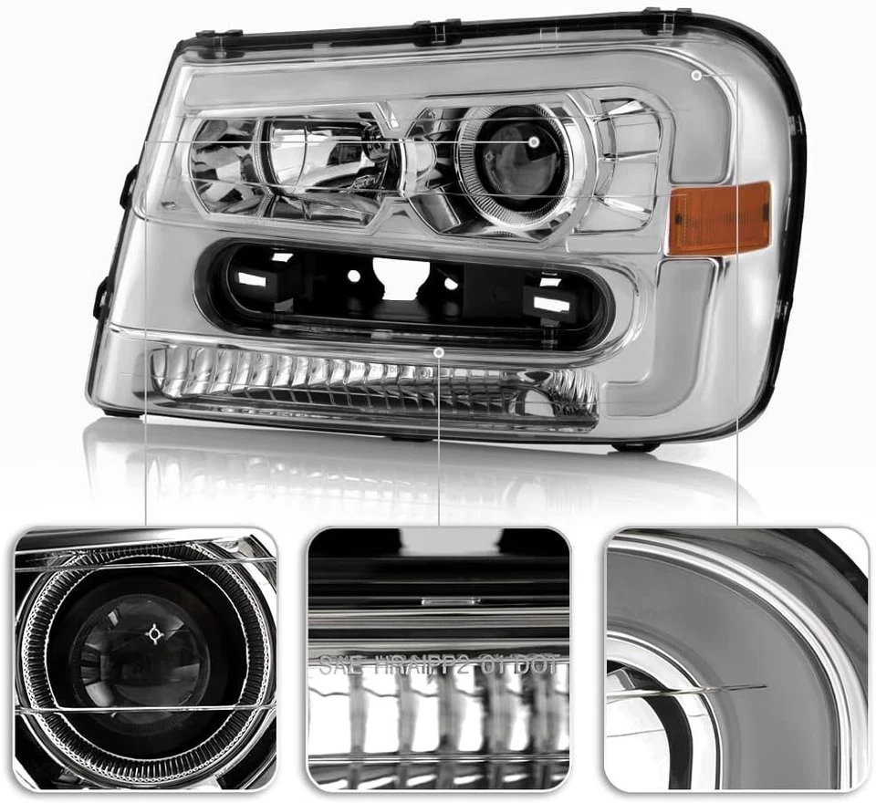 Faróis projetor tubo LED cromado esquerda+direita Chevy Trailblazer 2002-2009 - Imagem 3 de 4