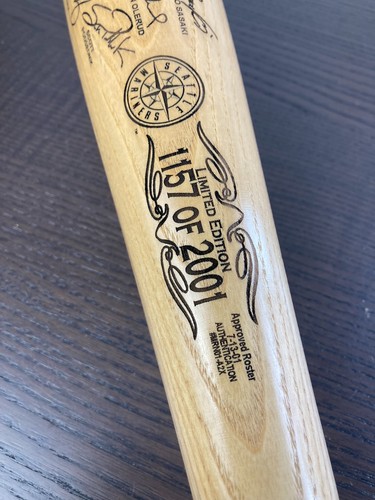 Seattle Mariners Team Roster Engraved Bat 2001 Limited Edition /2001 116 Wins - Afbeelding 3 van 14
