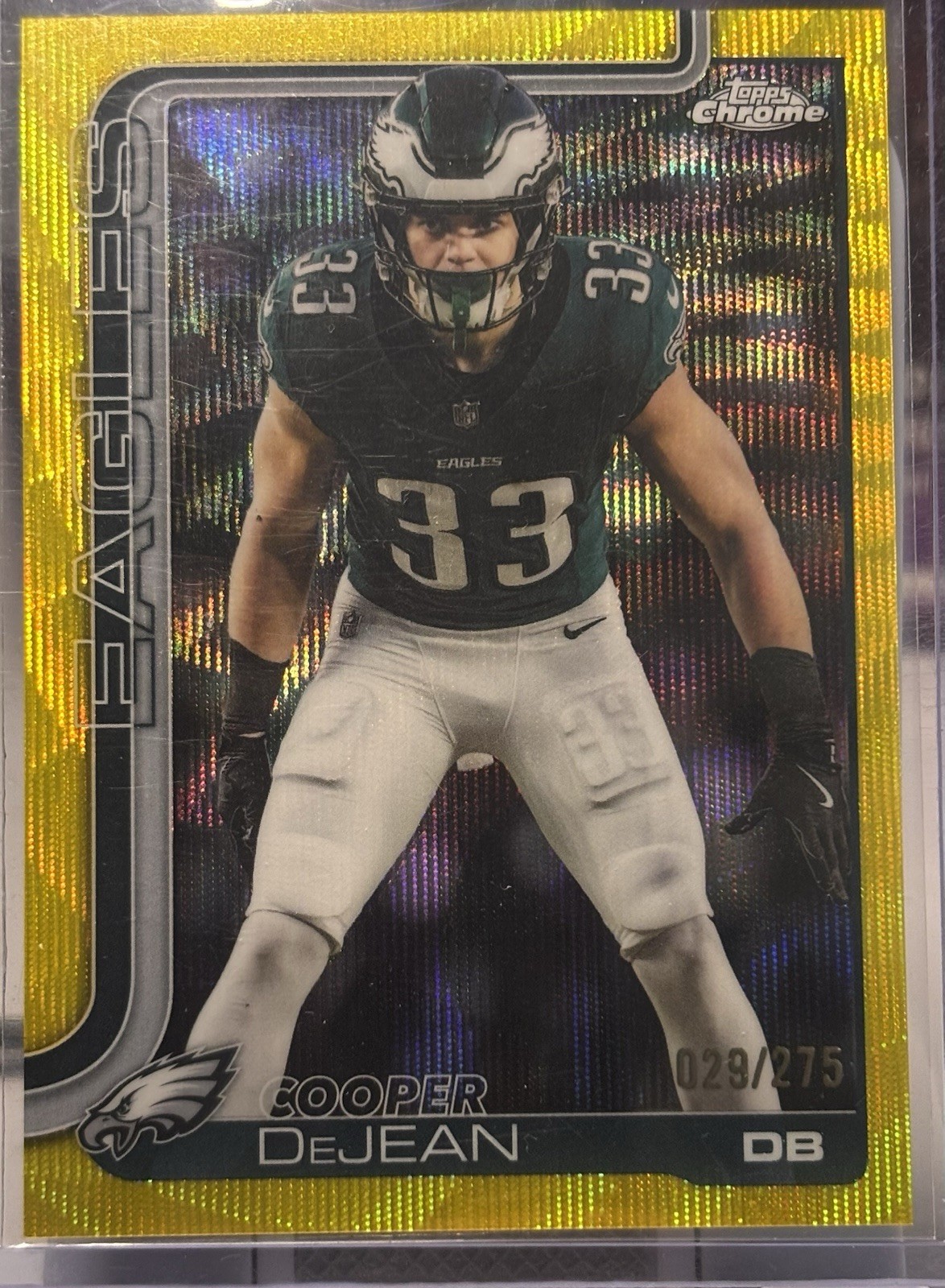 2025 Topps Chrome Football Cooper DeJean /275 Yellow Wave Refractor