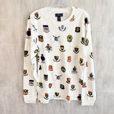 Polo Ralph Lauren Shirt Men's M White Herald Crest All Over Waffle Knit Thermal