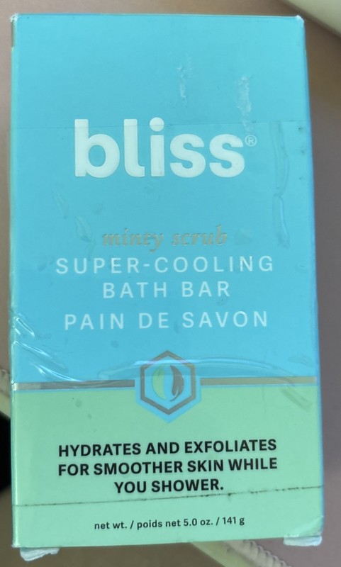 New Bliss Minty Scrub Super Cooling Bath Soap Bar 5oz box damaged