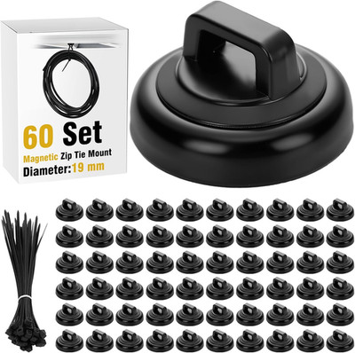 60 Set Magnetic Zip Tie Mount and Nylon Cable Ties, 19 Mm Multipurpose Wire Cabl