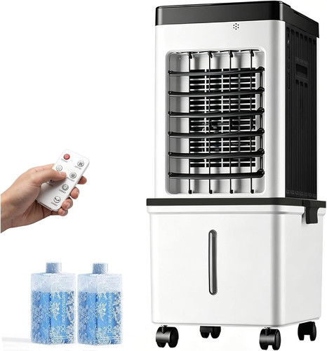 Portable Air Cooler, 15L Evaporative Cooling Fan with Remote & 2 Ice Packs, 3-In