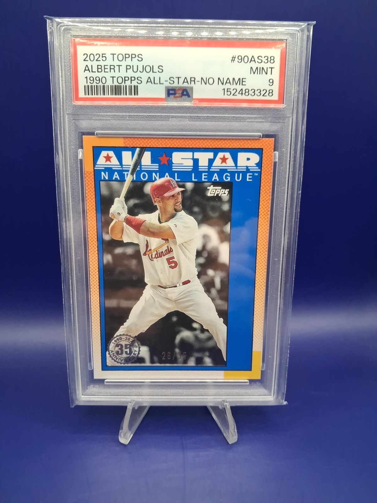 2025 Topps Albert Pujols 1990 Topps All-Star "No Name" /35 PSA 9 view 1