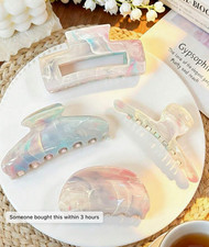 Multicolor Marble Blue Plastic Hair Claw Clips Set 4-Pack for Women Teens