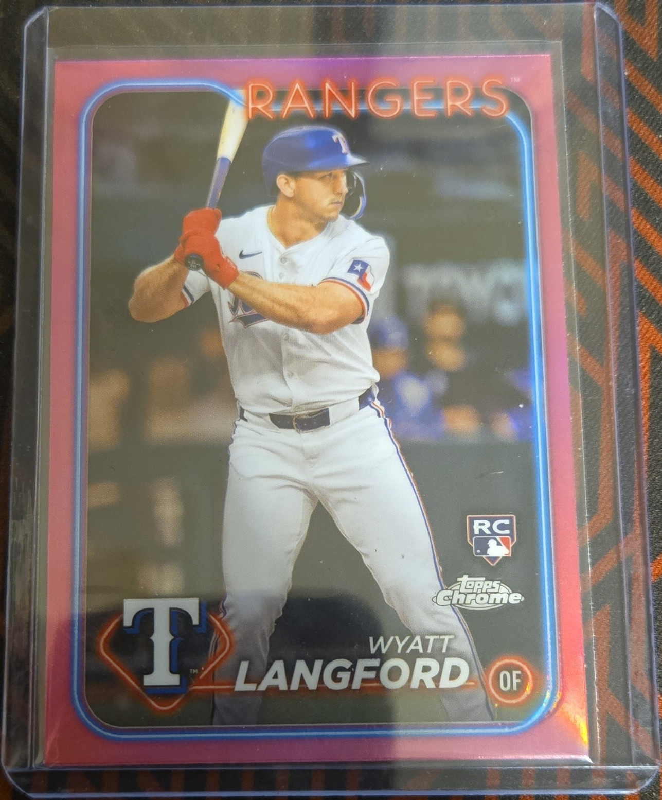 Topps 2024 Chrome Wyatt Langford Pink Refractor Rookie #122 Texas Rangers