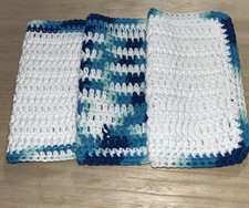 HANDMADE SET OF 3 CROCHET COTTON DISH CLOTHS OR WASH CLOTHS 8.5x8.5 INCHES NEW 