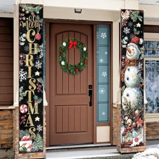 Retro Christmas Door Decoration Merry Christmas Banner Snowman Porch Sign for Fe