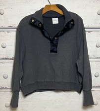 Varley Huston Rib Piqu  Sweatshirt Women L Slate Gray Half Snap Cropped Pullover