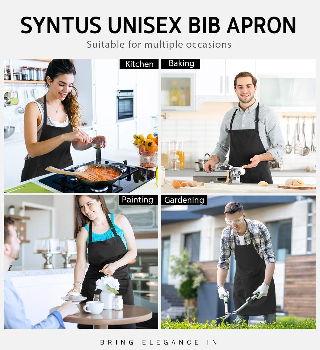 Syntus 2 Pack Adjustable Bib Apron Waterdrop Resistant with 2 Pockets Cooking Ki