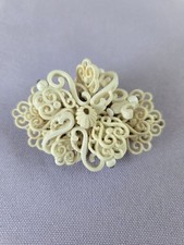 Vintage Barrette Carved Celluloid Flowers MCM Off White Intracate Filigree