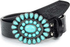 Western Cowgirl Belt for Women,Vintage Engraved Tooled Leather Belt Turquoise...