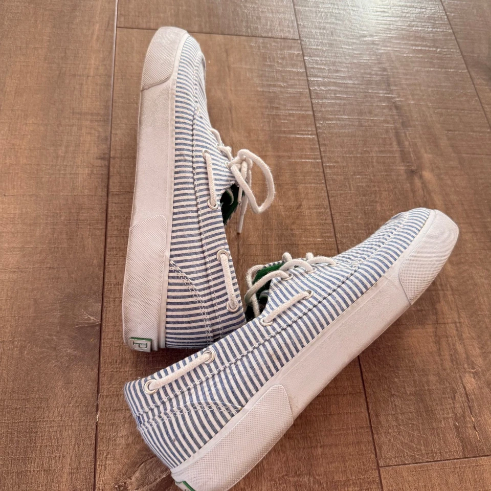 Mujer Polo Ralph Lauren Barco Zapatos Rayas Con Cordones Lona Tenis Lilia Talla 8 Foto 2 de 4