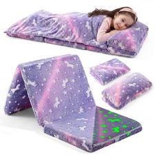 Preschool Nap Mat with Pillow and Blanket, 21" x 50" Glow Sleeping Bag Toddle...
