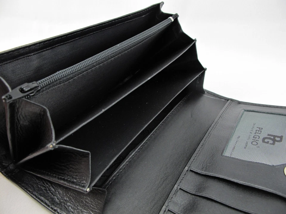 Cartera sin asas de cuero genuino con piel de raya para mujer (negra) Foto 4 de 4