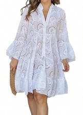 HollowElegant Dresses For Women Solid V Neck Flared Sleeve VintageCocktail Dress