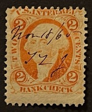 Travelstamps: US Stamps Scott #R6c Revenue Bank Check Used OG Pen Cancel