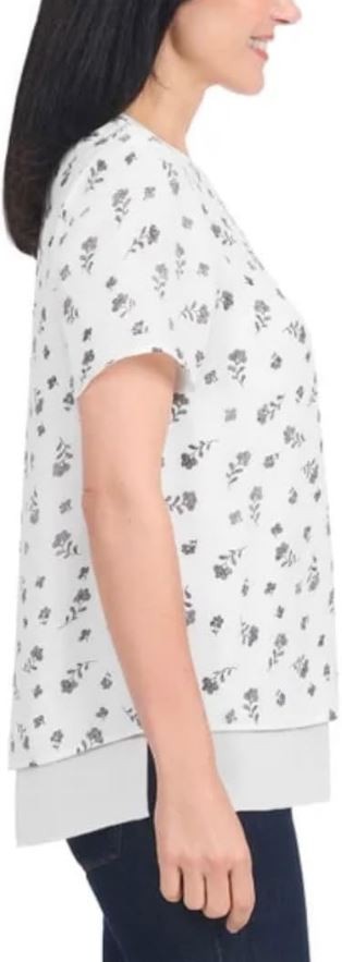 Hilary Radley Two-Layer Printed White T-Shirt, Off White & Black, Medium thumbnail 3