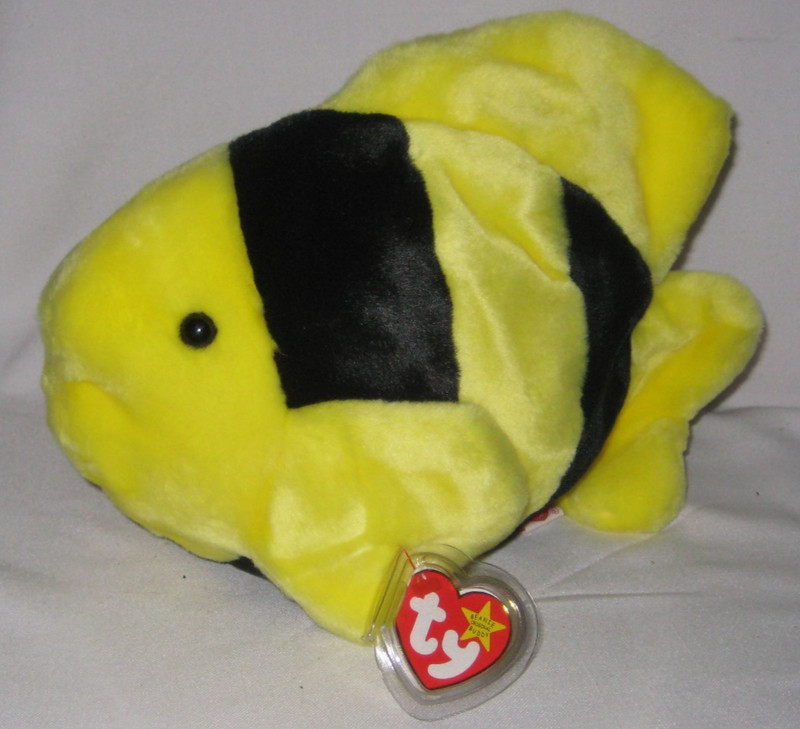 1998 Ty Beanie Buddy - Bubbles the Black/Yellow Fish - Very Good Condition