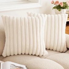 Faux Rabbit Fur Cushion Cover Soft Fluffy Striped Pillow Case Sofa Decor UK