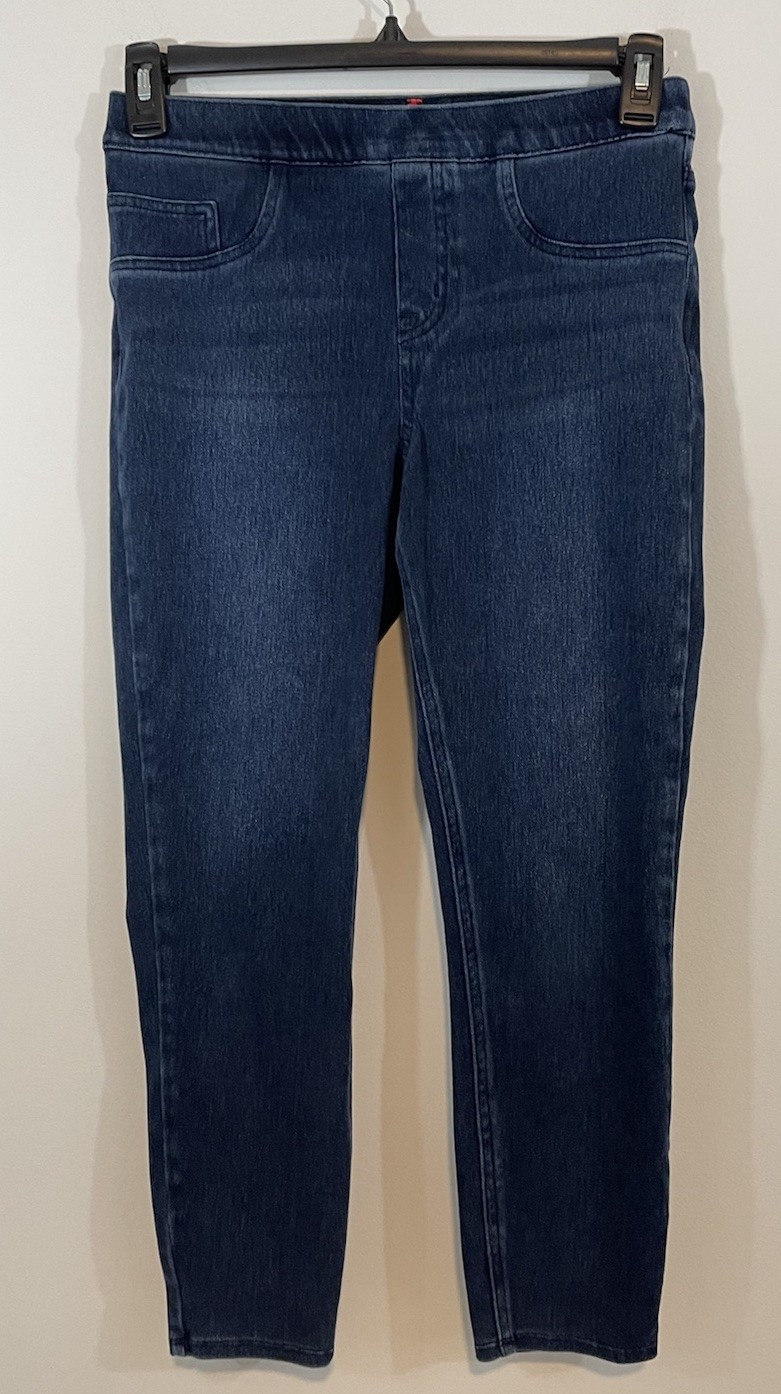 Spanx Jean-ish Ankle Leggings womens sz Large Dark Wash Pull on Slimming 20018Q