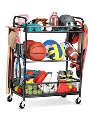 Ball Storage Sports Equipment Organizer - Garage Storage Cart Rolling Ball