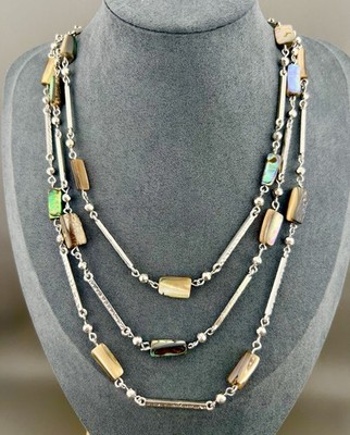 Vintage Cookie Lee Necklace Abalone Shell Layered Mermaidcore Silver Tone 19 