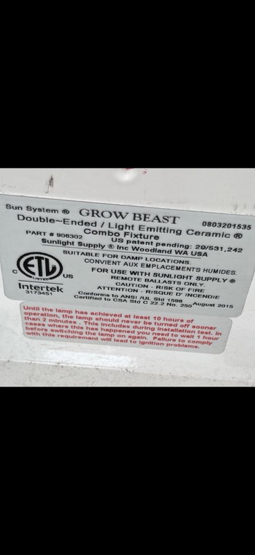 GROWING LIGHT SUN System Grow Beast Double-Ended / Light Emitting Ceramic