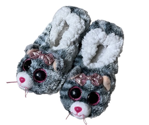 TY | Gray Beanie Boos Slippers Socks Kiki Kitty Cat Girls Size 11-13 EUC - Picture 1 of 4
