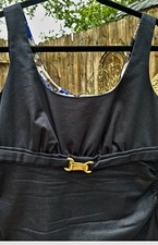 Donna Ricco Sleeveless Whimsygoth Little Black  Dress Gold Emblem Empire Waist 8