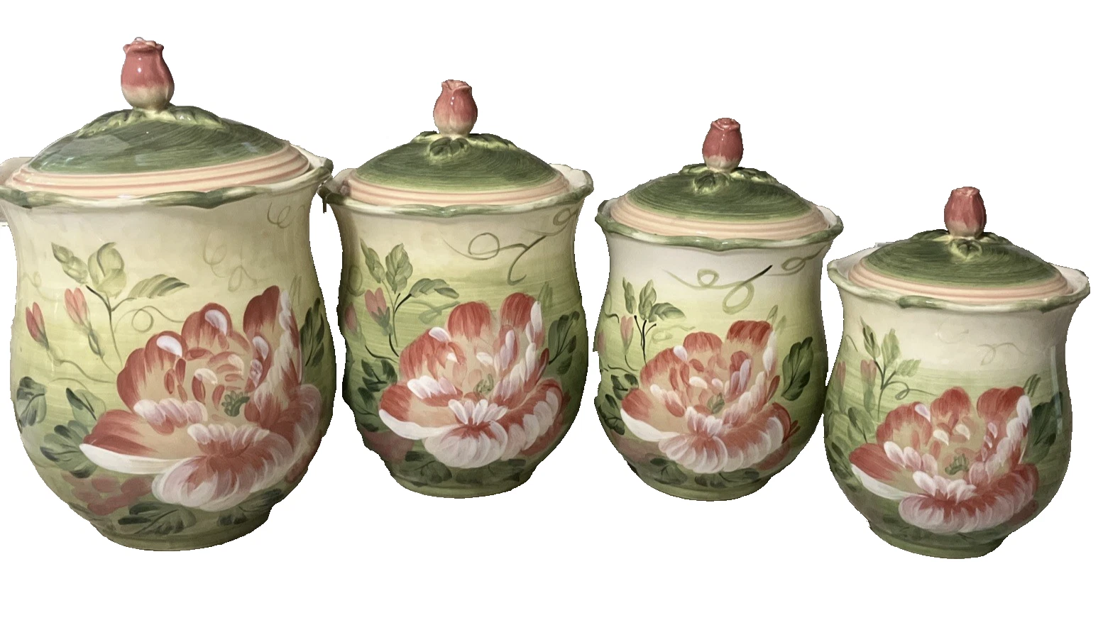 Certified International Pamela Gladding Cottage Rose Ceramic Cannisters (4)