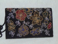 Black Evening Clutch Purse With Beaded Flowers Semi / Formal