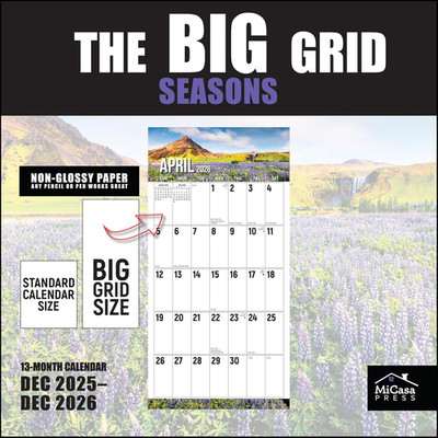 the Big Grid - Seasons in Nature 2026 Wall Calendar 12 Month | 12'' X 24'' Open | 