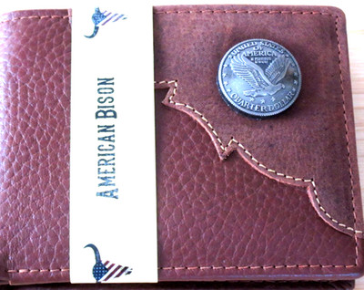American Bison Men's Eagle Medallion Bifold Rodeo Brown Leather Wallet NEW