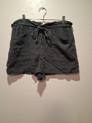 Universal Thread Wmns L Gray Mid Rise Tie Waist Linen Blend Utility Shorts Beach