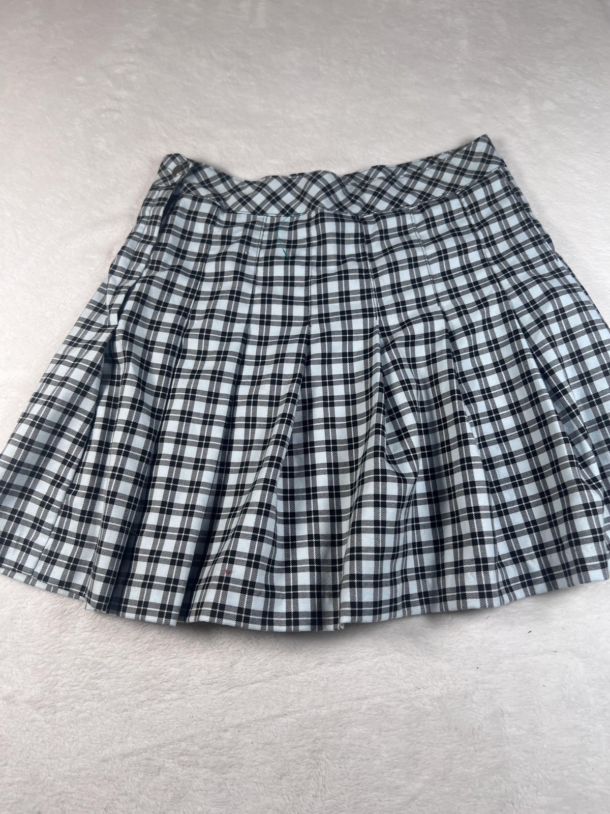 H&M Skirt Womens 6 Blue Plaid Pleated Mini Snap Waist Preppy Schoolgirl Casual