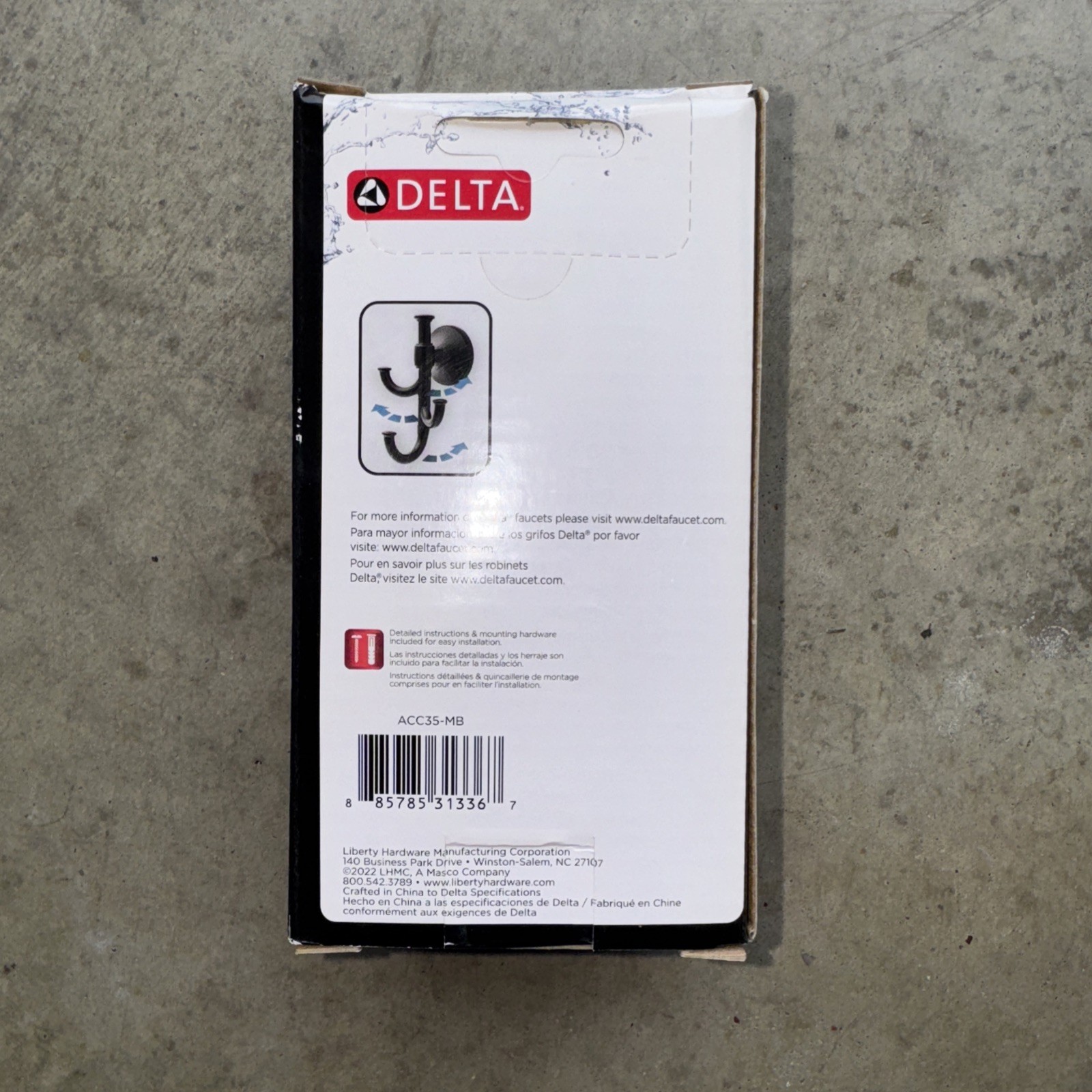 Delta Accolade Wall Mounted Expandable 3-Prong J-Hook Towel Hook in Matte Black