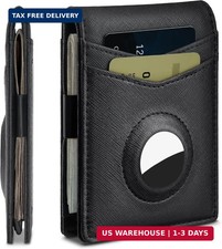 Slim Airtag Bifold Wallet for Men RFID Blocking Card Holder Money Clip ID Window