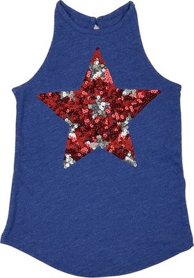 Children's Place Kids Blue Red Sleeveless Cotton Sequin Star Tank Top Sz XS 4