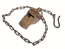 Vintage Brass "THE ACME THUNDERER" Whistle w/cork ball ~ Paten England w/ Chain