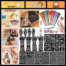 255 Pcs Temporary Tattoo Kit - 9 Colors, 18 Stencils, Body Art DIY Set for Kids