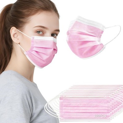 100 PCS Pink Disposable Face Mask - 3 Ply Filter 1 Count (Pack of 1), 