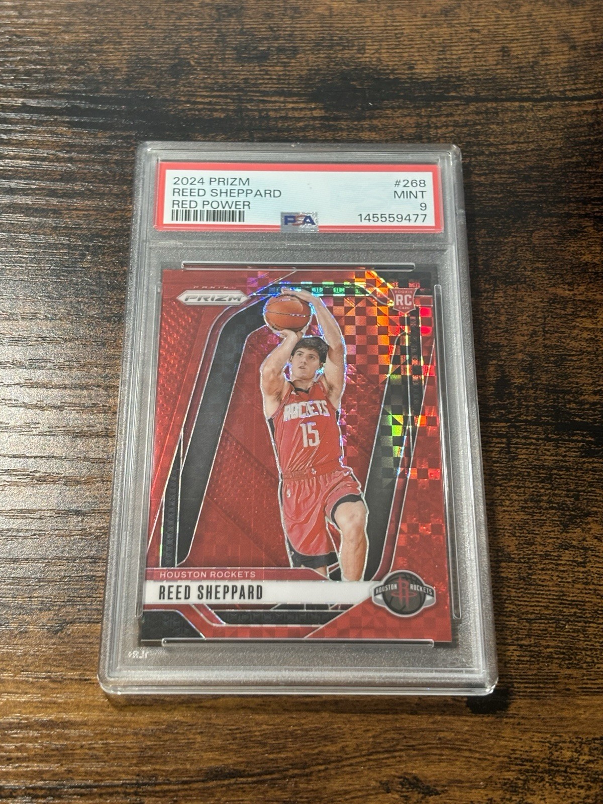 REED SHEPPARD PSA 9 2024-25 PANINI PRIZM #268 ROOKIE RED POWER RC /75 ROCKETS