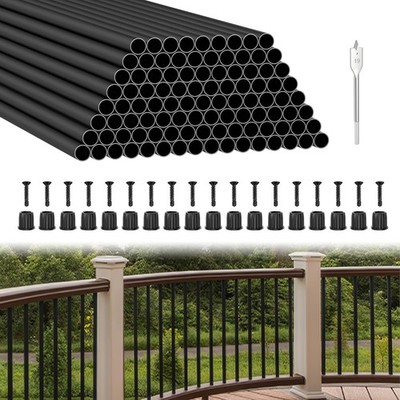 BLIKA 100 Pack 36'' Black 3/4'' OD Aluminum Deck Balusters w/ Connectors