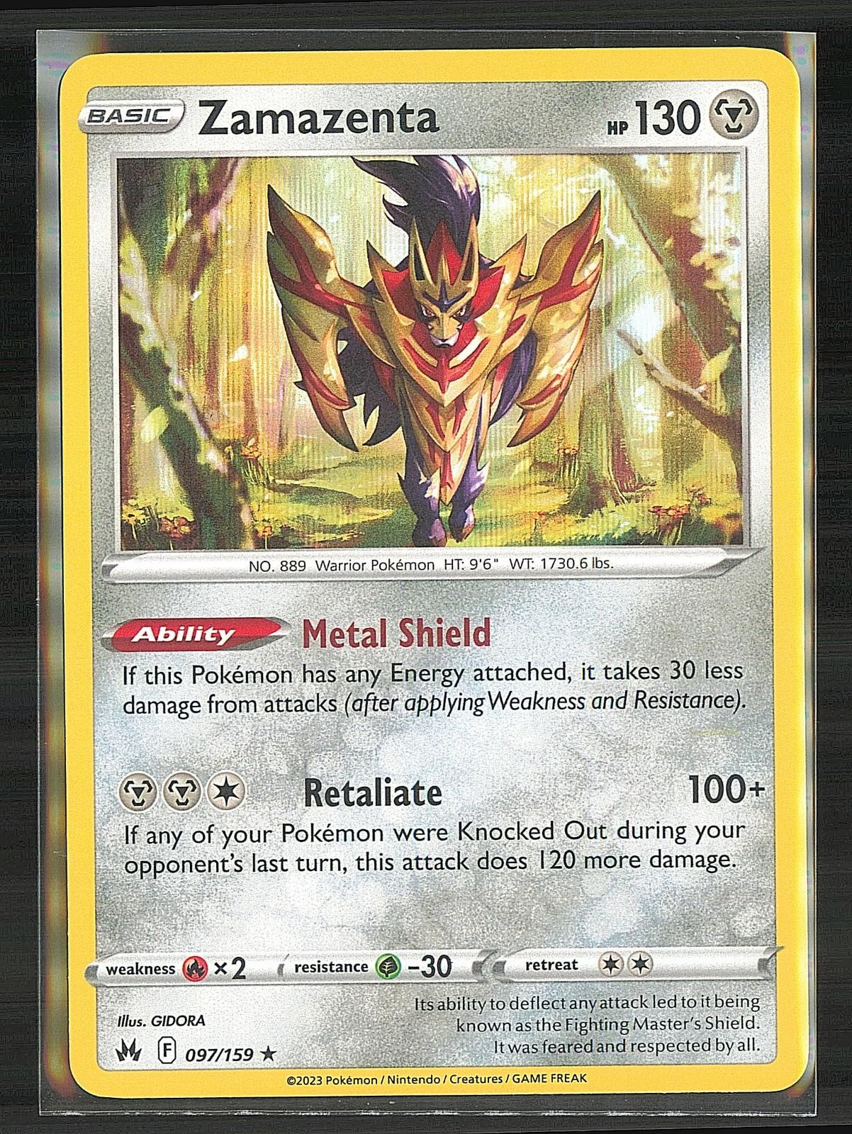 Pokemon Zamazenta Crown Zenith 097/159 Holo NM Free Shipping