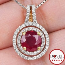 Estate Diamond 2.25cts Ruby 18K Yellow Gold Double Halo Pendant 2.8 Grams NR