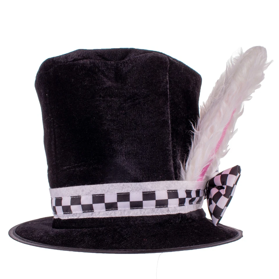 Sombrero de copa loco con orejas de conejo y pajarita accesorio de disfraz, negro blanco rosa, uno-... Foto 3 de 3